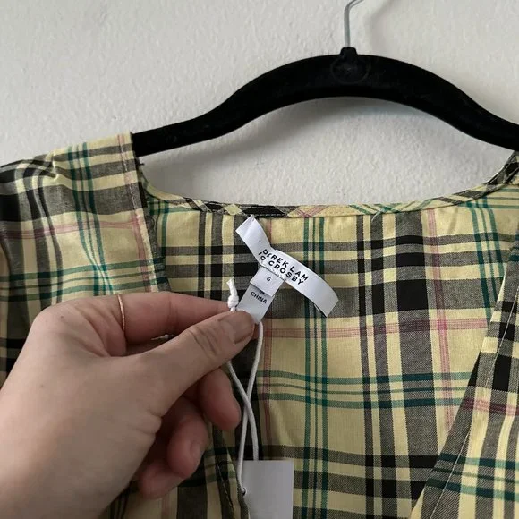 Derek Lam 10 Crosby Bella Crop Top Yellow Plaid Womens Size 6 - Picture 6 of 10